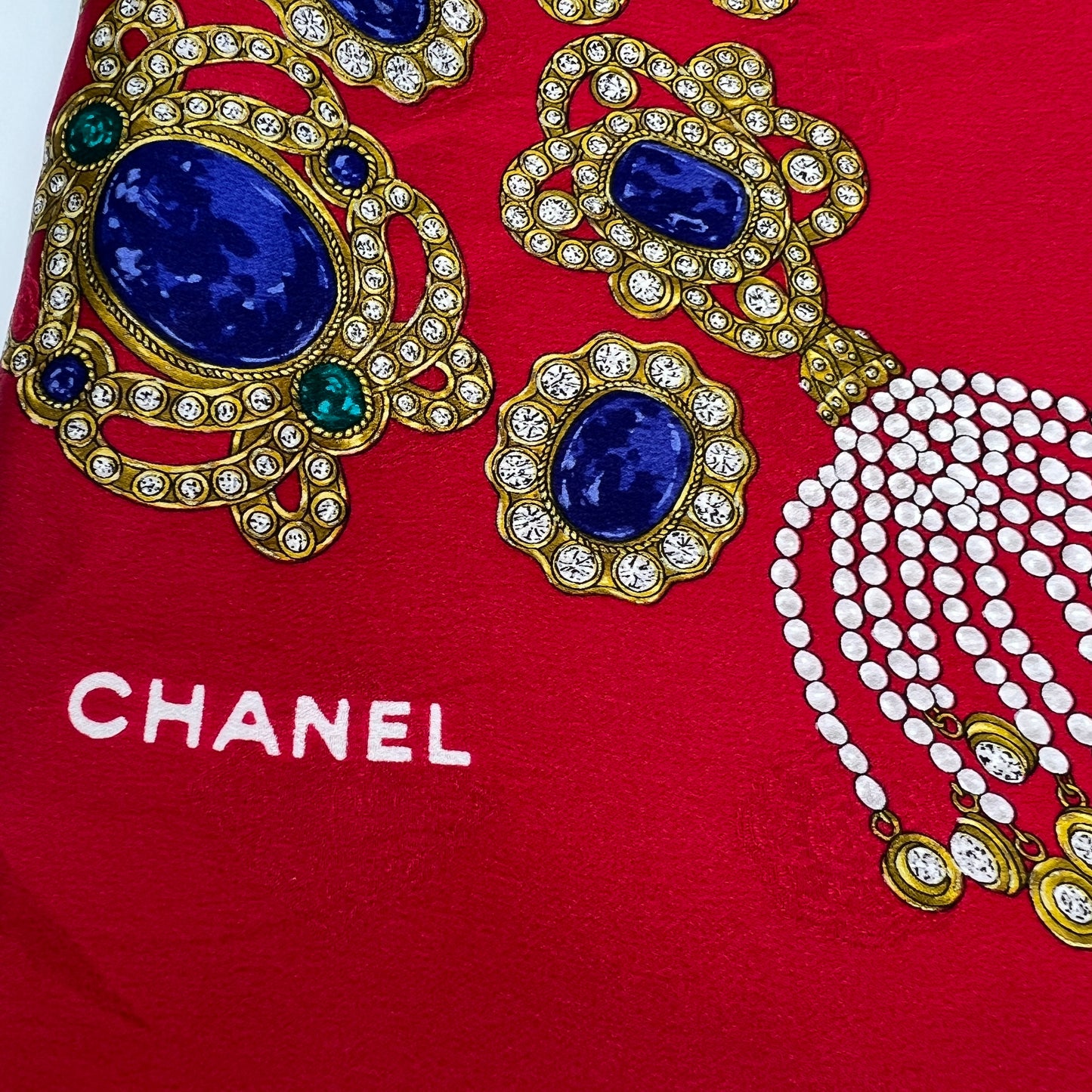 Chanel Vintage Red Jewellery Silk Scarf