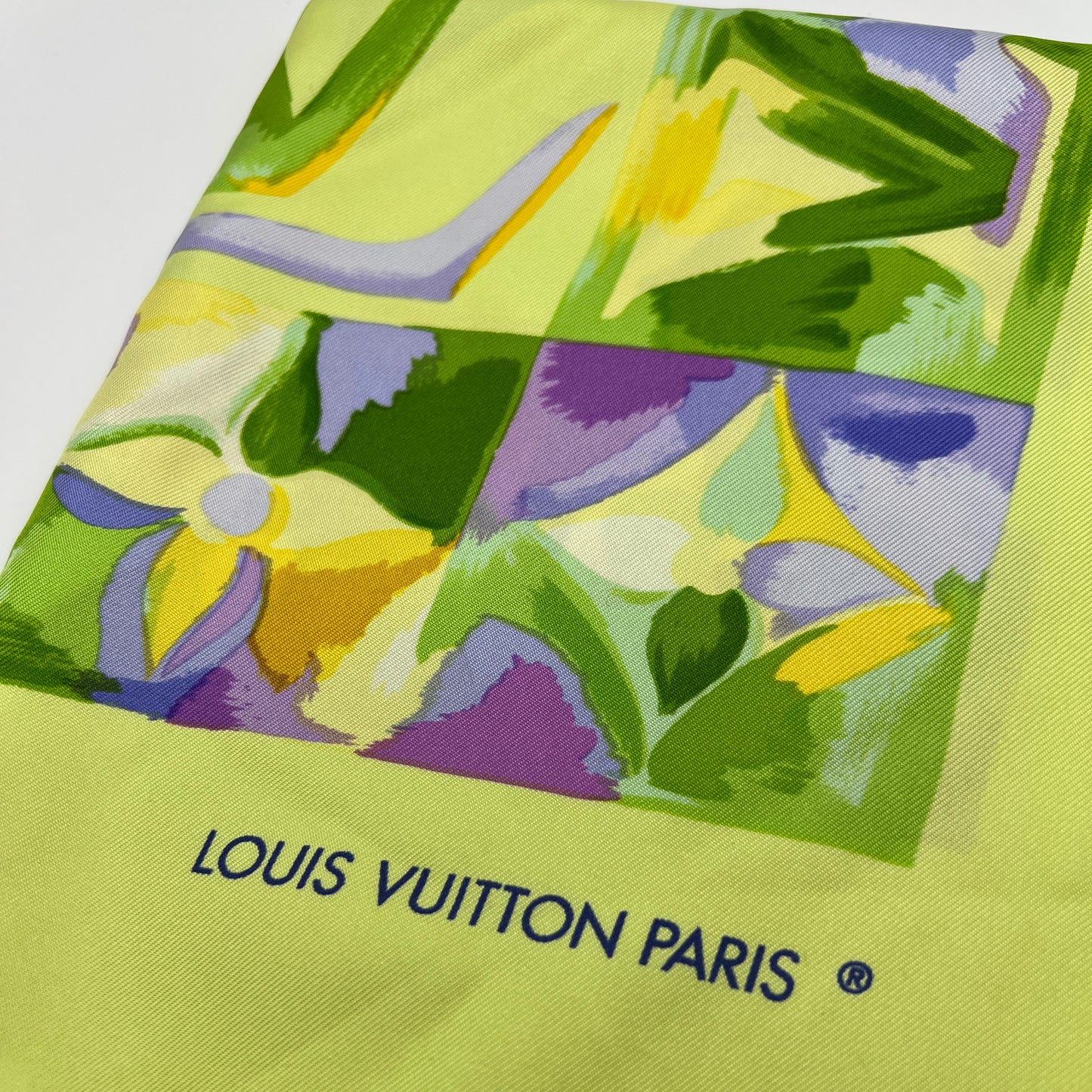 Louis Vuitton Vintage Watercolor Green Silk Scarf