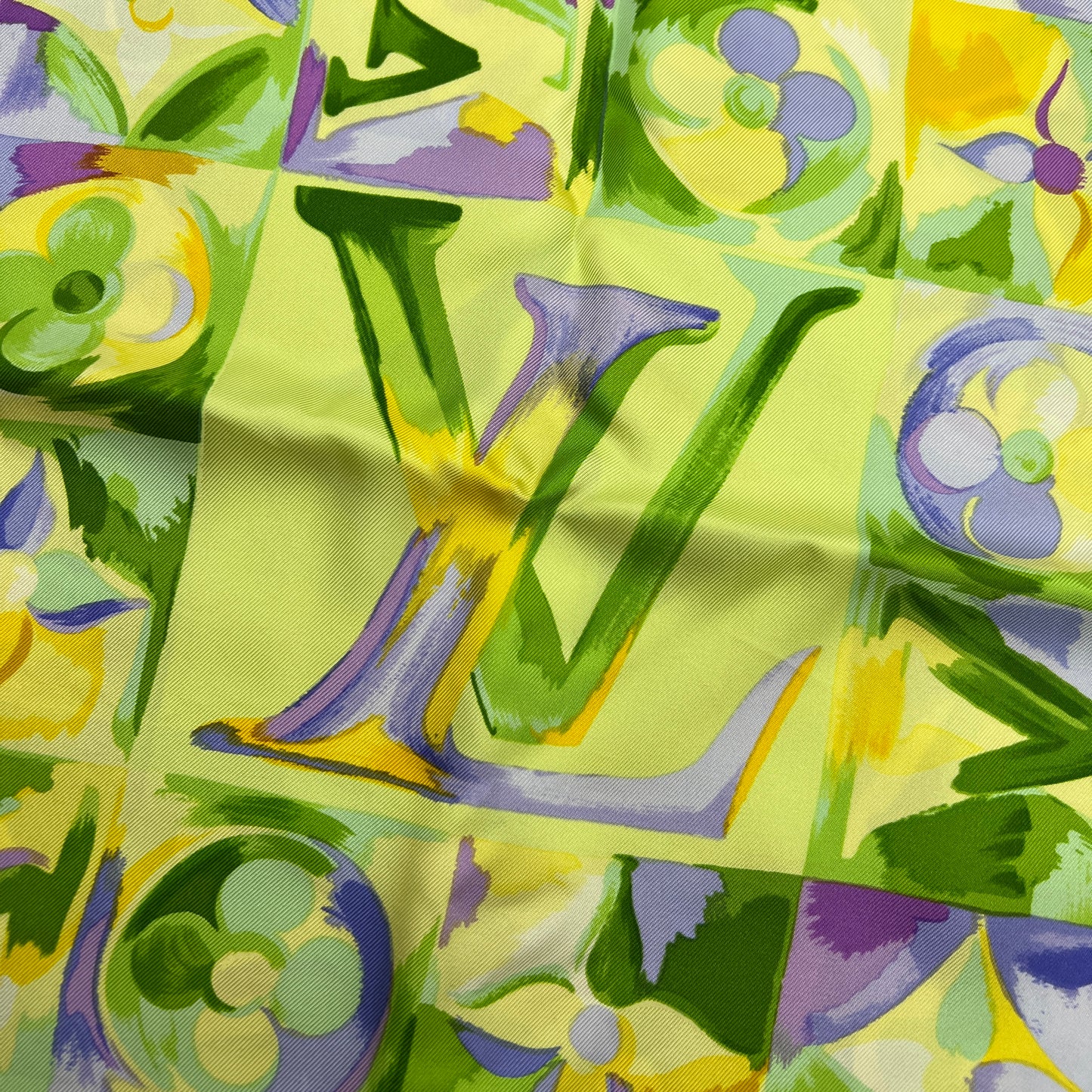 Louis Vuitton Vintage Watercolor Green Silk Scarf