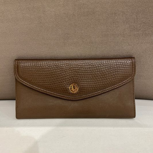 Christian Dior Vintage Brown Color Bi-Fold Long Wallet