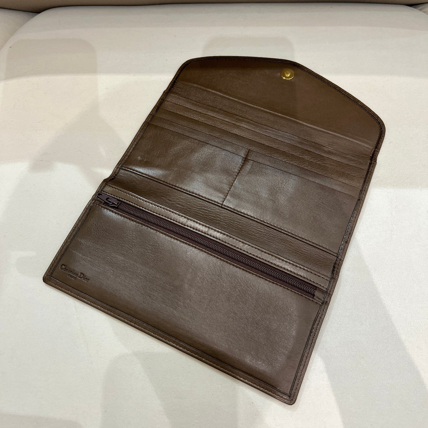 Christian Dior Vintage Brown Color Bi-Fold Long Wallet