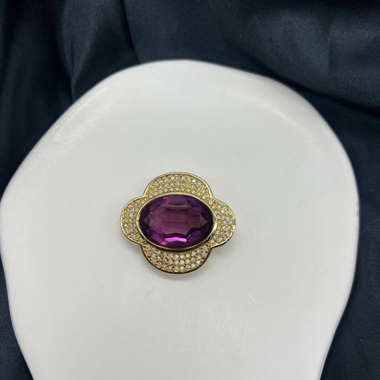 Christian Dior Vintage Red Stone With Rhinestone Golden Brooch