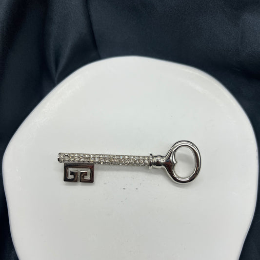 Givenchy Vintage Silver Double G Logo Key Motif Brooch