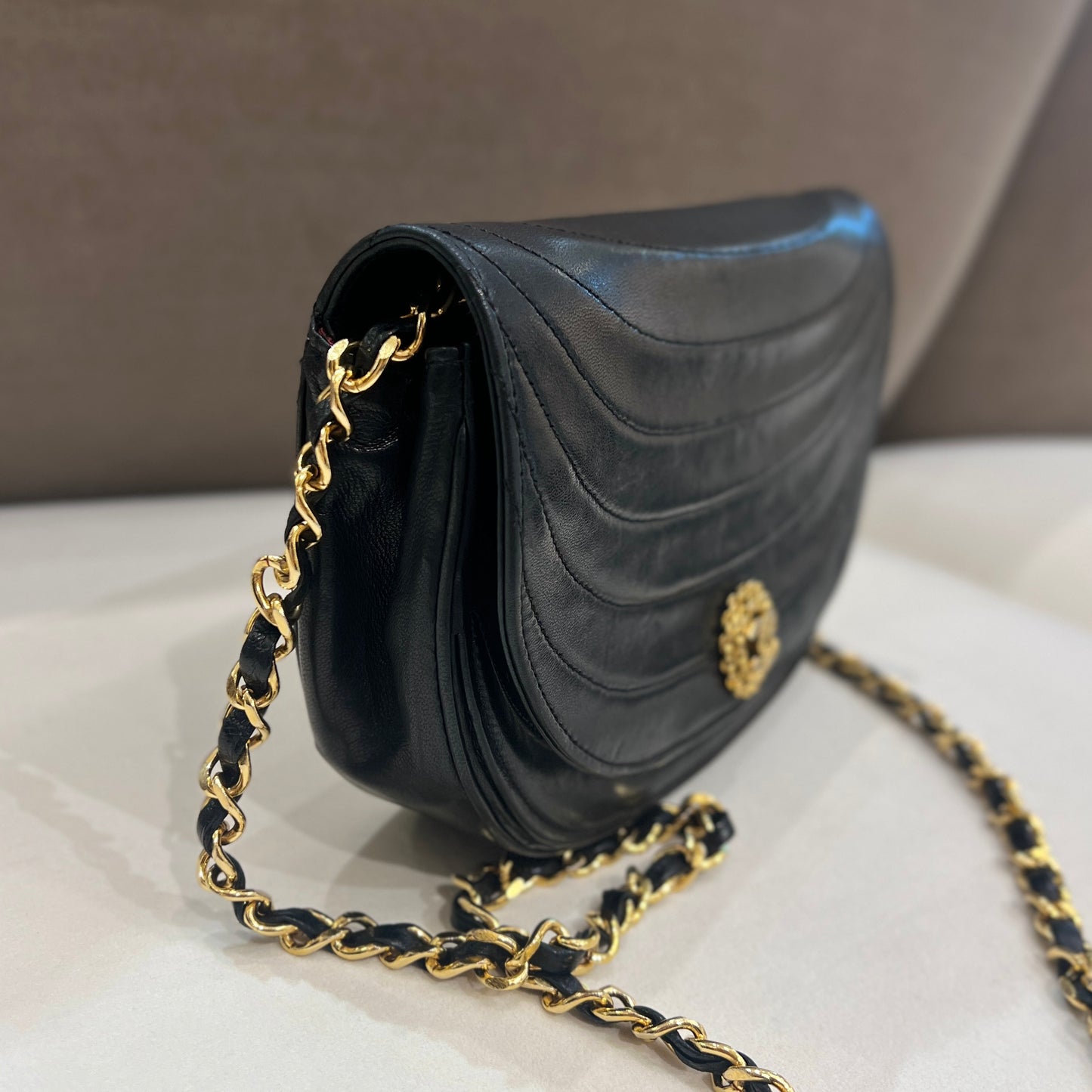 Chanel Vintage Black Lambskin Half Moon Shoulder Bag