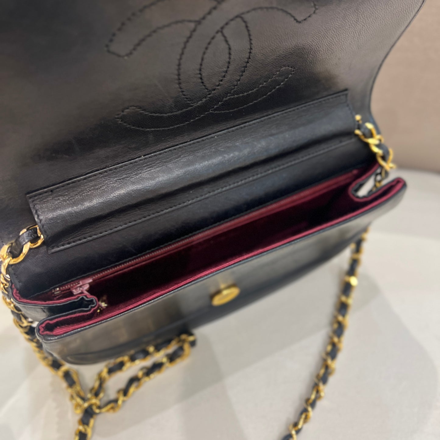 Chanel Vintage Black Lambskin Half Moon Shoulder Bag