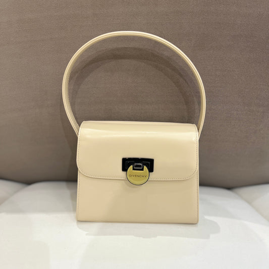 Givenchy Vintage Flap Logo Buckle With Beige Leather Handbag