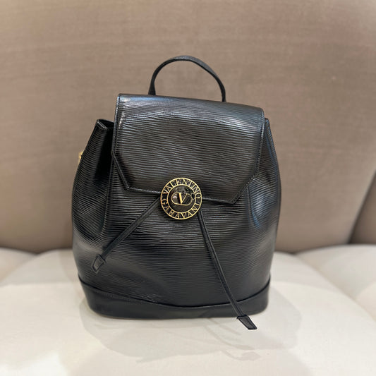 Valentino Vintage Golden Buckle With Black Leather Backpack