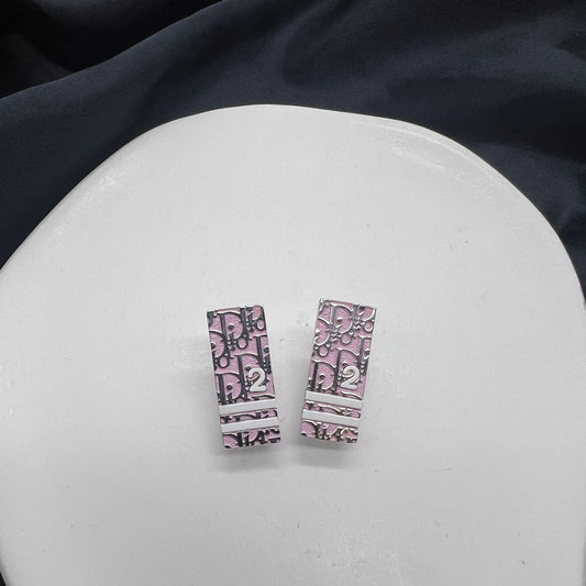 Christian Dior Vintage Pink Trotter Silver Clip-On Earrings