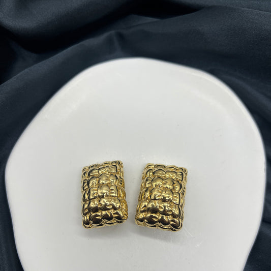 Givenchy Vintage Rectangle Puffy Golden Clip-On Earrings