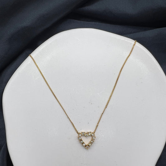 Christian Dior Vintage Heart Shape With Rhinestone Golden Necklace