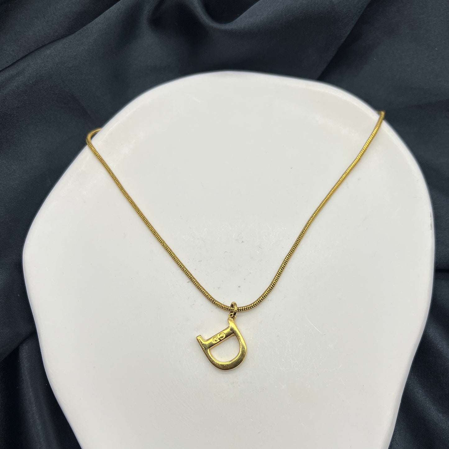 Christian Dior Vintage D Logo Golden necklace