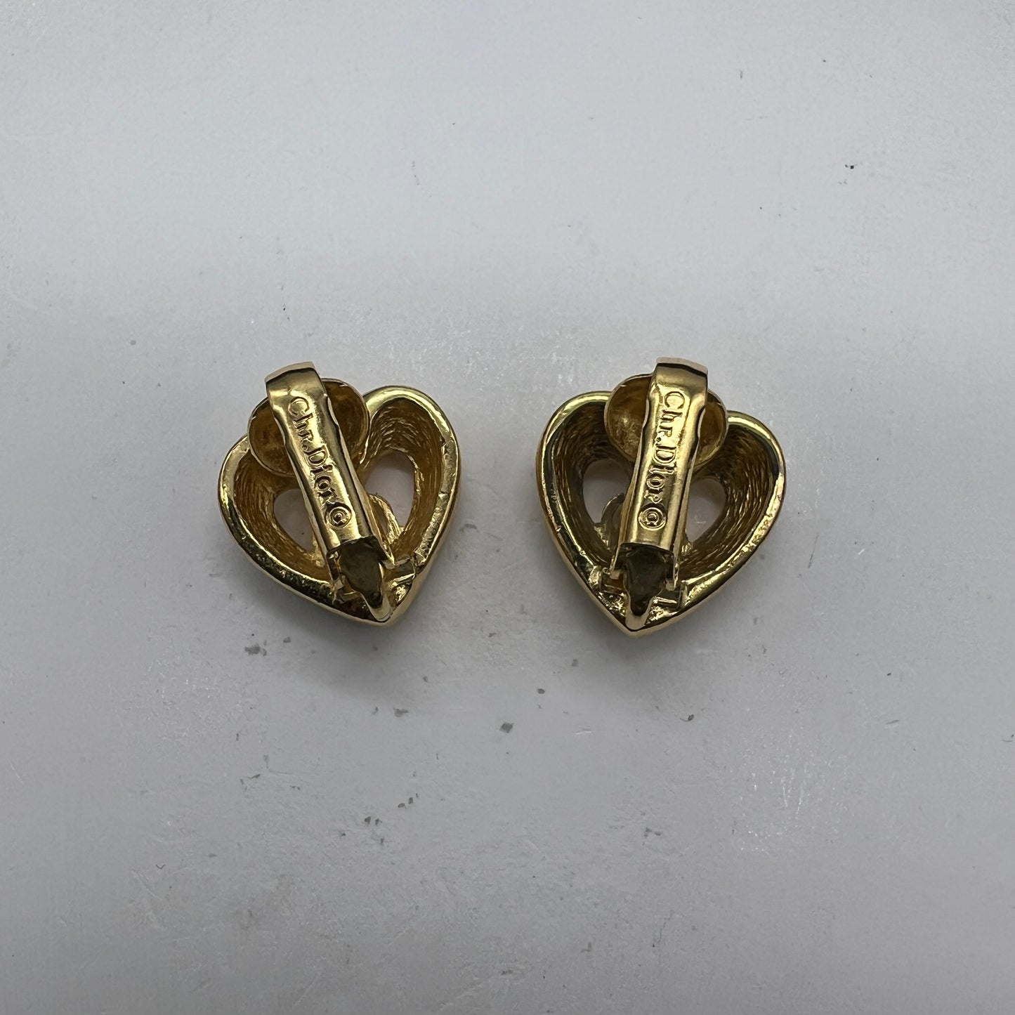 Christian Dior Vintage CD Logo With Rhinestone Heart Shape Clip-On Earrings