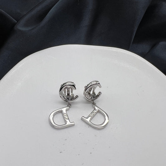 Christian Dior Vintage CD Logo Silver Color Clip-On Earrings