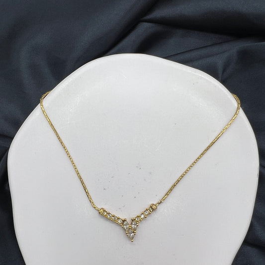 Christian Dior Vintage V Shape With Rhinestone Golden Necklace