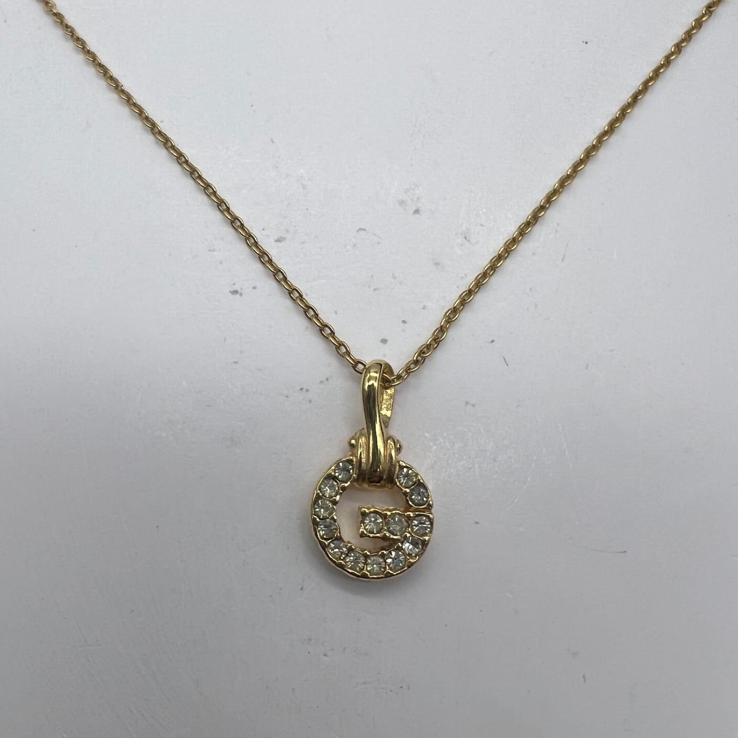 Givenchy Vintage Rhinestone G Logo Golden Necklace