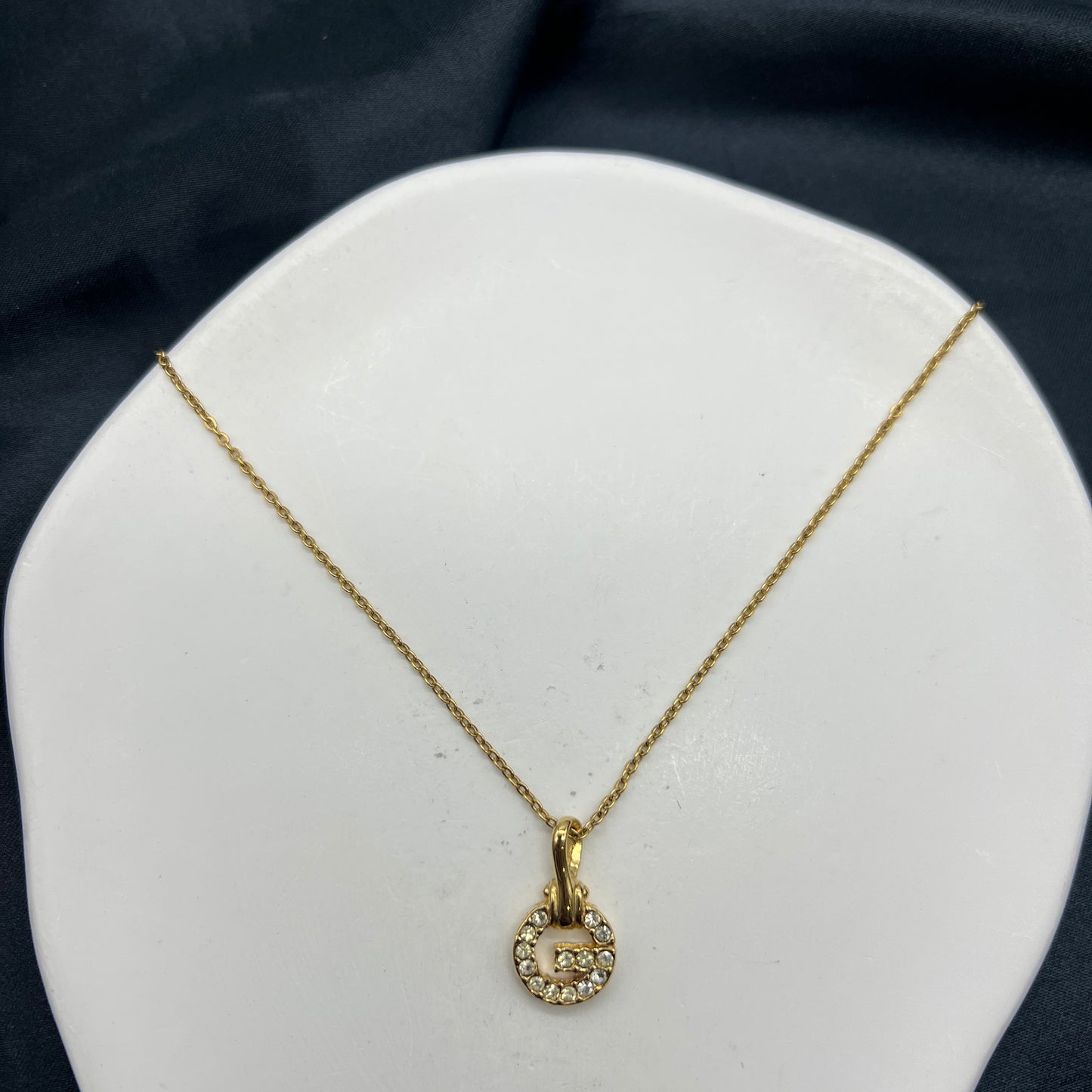 Givenchy Vintage Rhinestone G Logo Golden Necklace