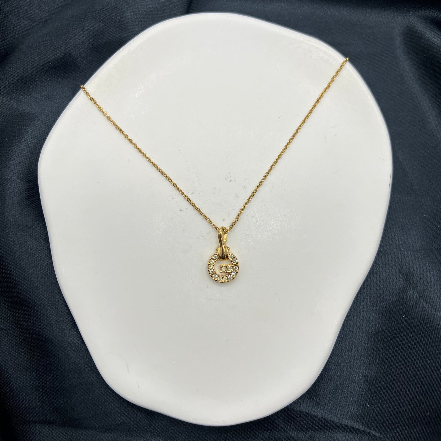 Givenchy Vintage Rhinestone G Logo Golden Necklace