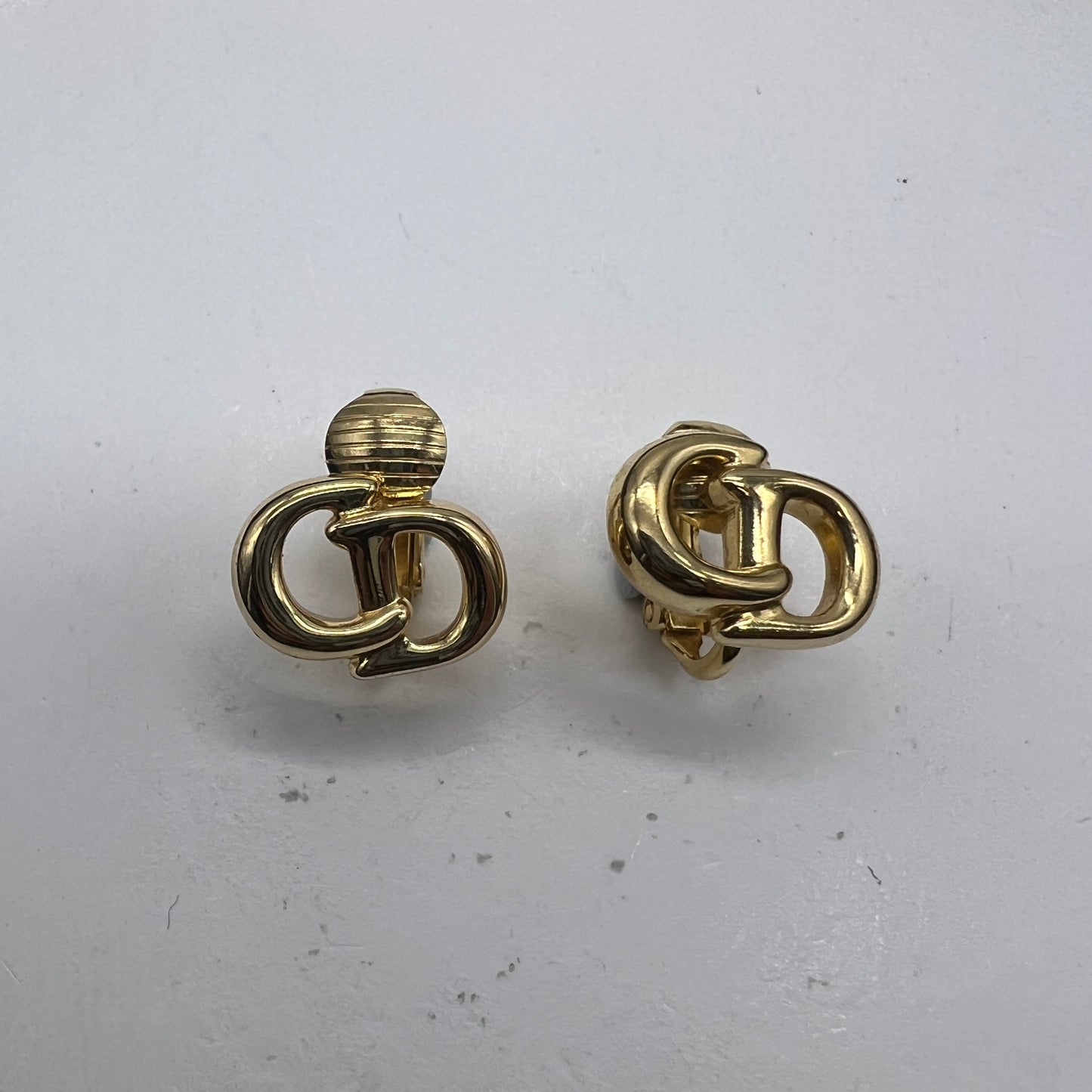 Christian Dior Vintage CD Logo Golden Clip-On Earrings