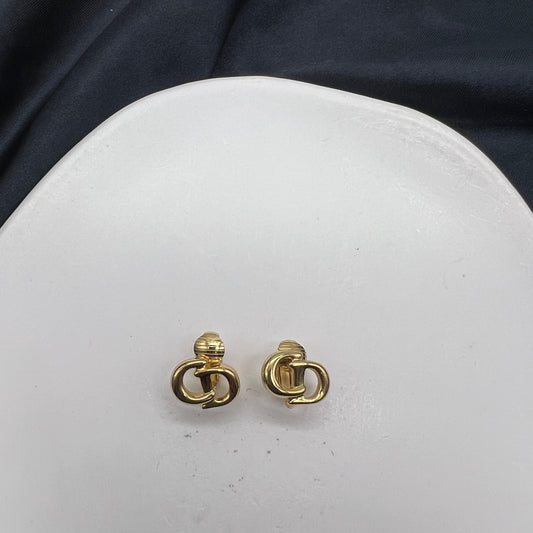 Christian Dior Vintage CD Logo Golden Clip-On Earrings