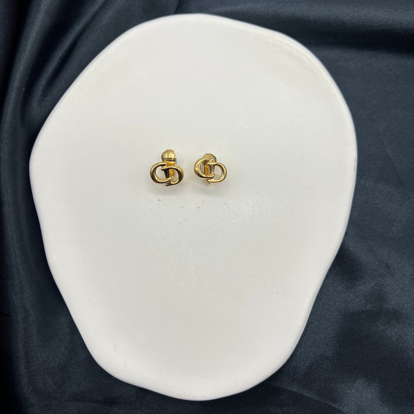 Christian Dior Vintage CD Logo Golden Clip-On Earrings