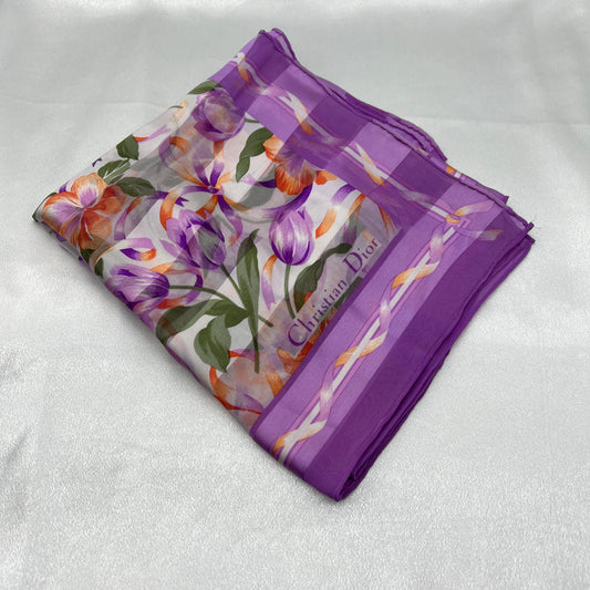 Christian Dior Scarf In Purple Flower Pattern