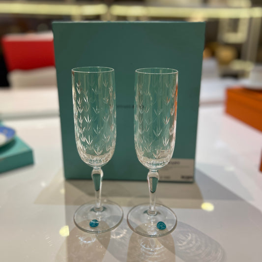 Tiffany Vintage Flower Motif Champagne Glasses Set of 2