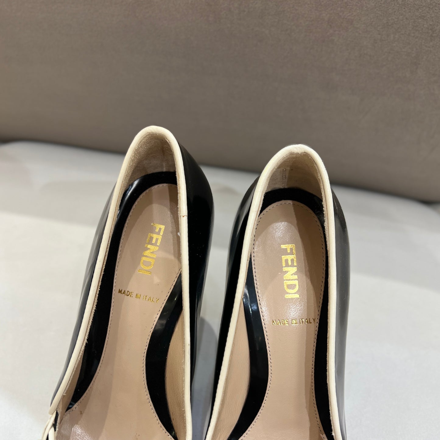 Fendi Vintage Black Leather with White Highlighted High Heels