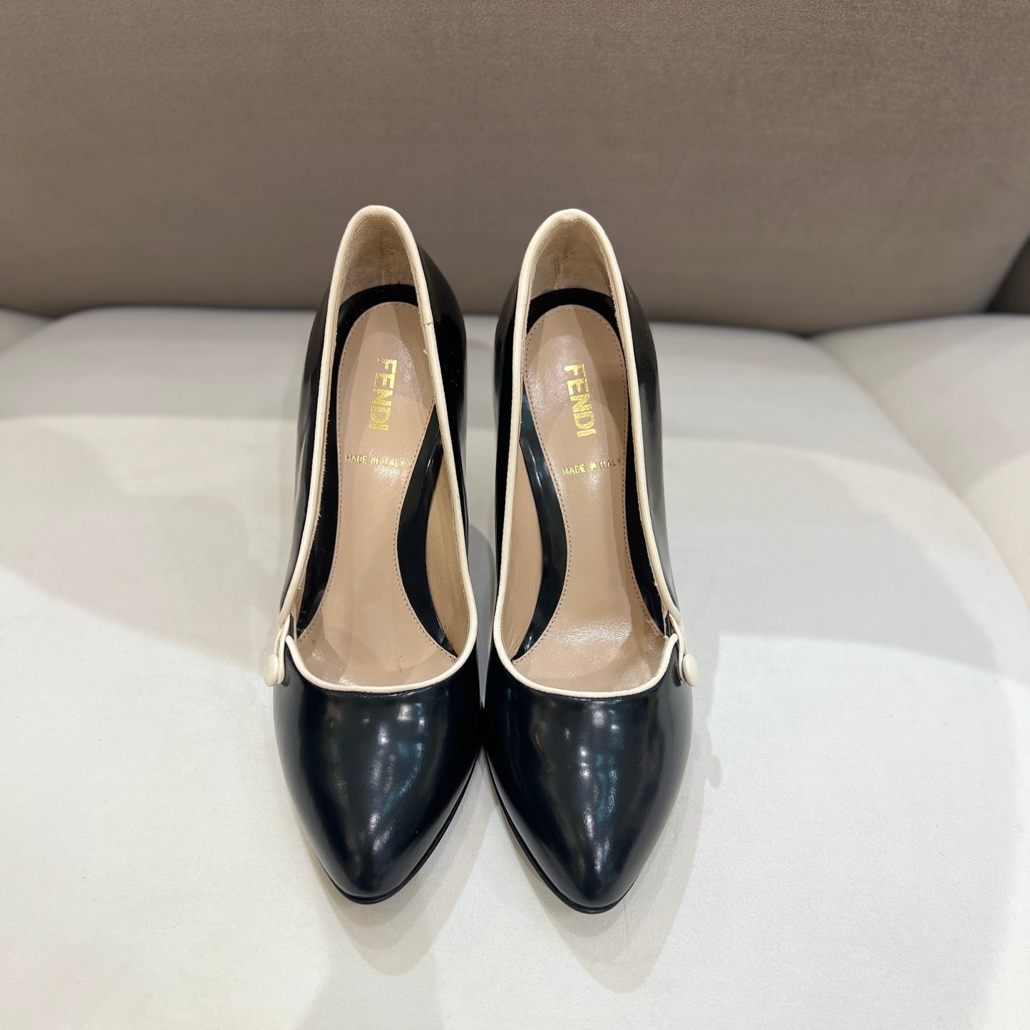 Fendi Vintage Black Leather with White Highlighted High Heels