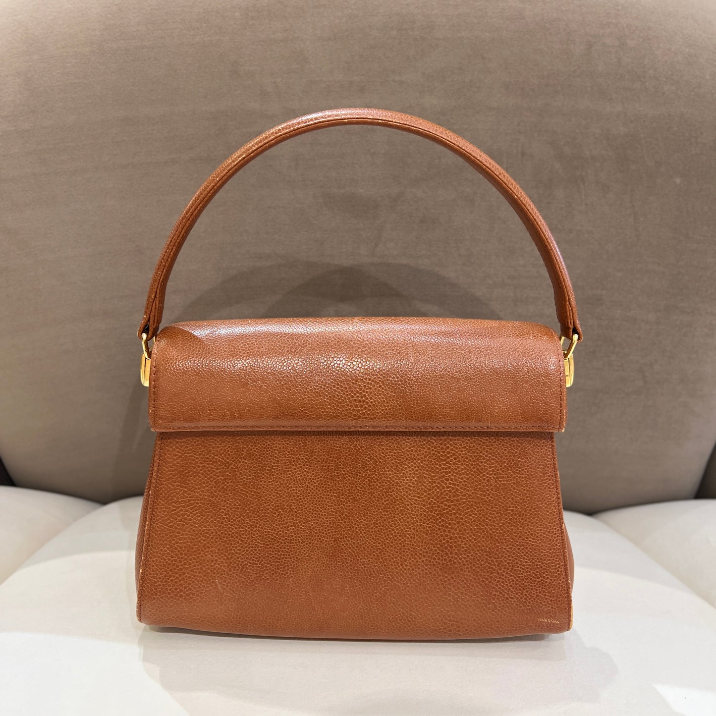 Valentino Vintage Golden Turn Lock Brown Color Leather Handbag