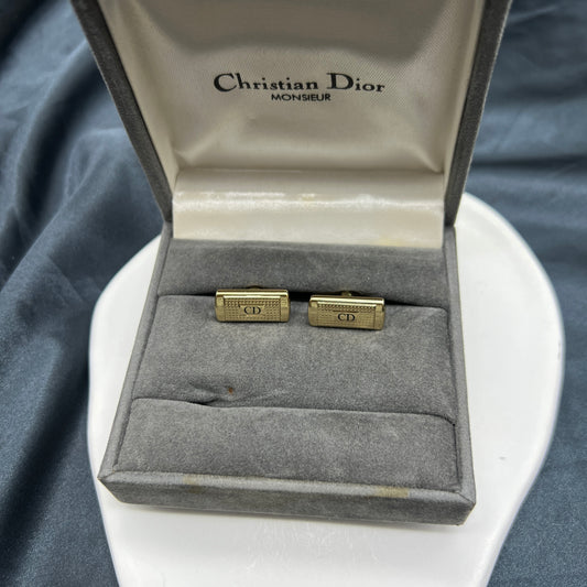 Christian Dior Vintage Classic Cd Logo Golden Cufflinks