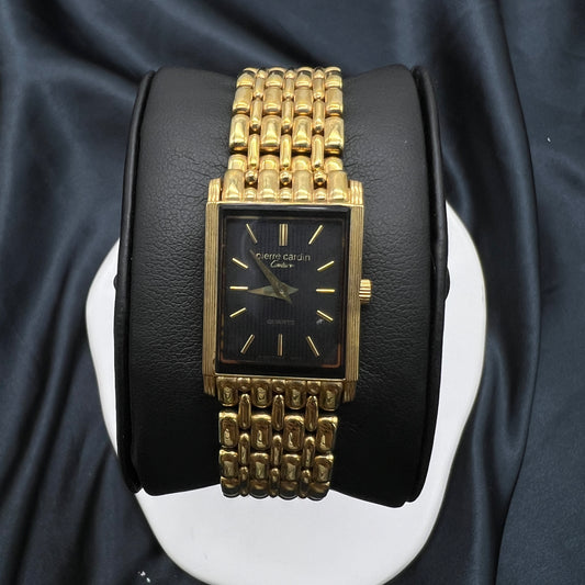 Pierre Cardin Vintage Rectangle Black Face with Golden Bracelet