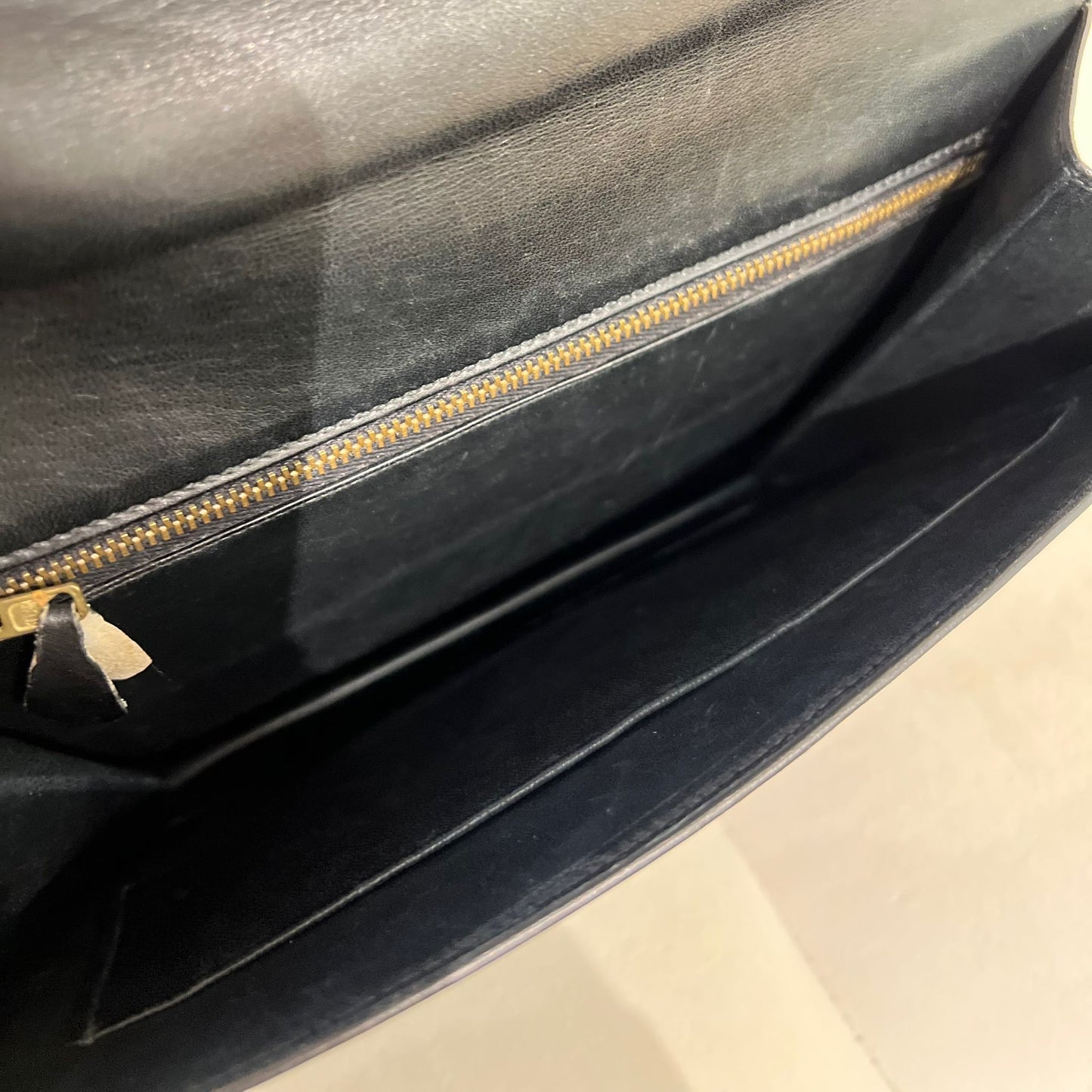 Hermes Vintage Sandrine Black Box Calf Shoulder Bag With Golden Hardware