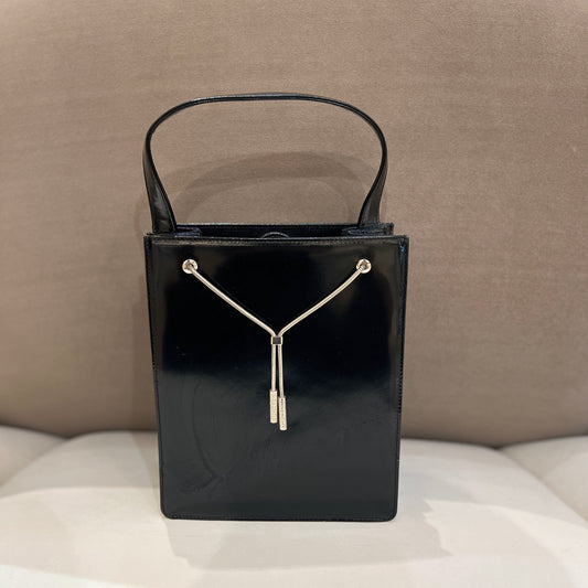 Givenchy Vintage Black Leather Top Handle Bag With Silver Hardware