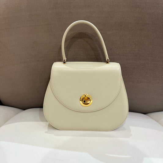 Givenchy Vintage Golden Turn Lock White Beige Top Handle Handbag