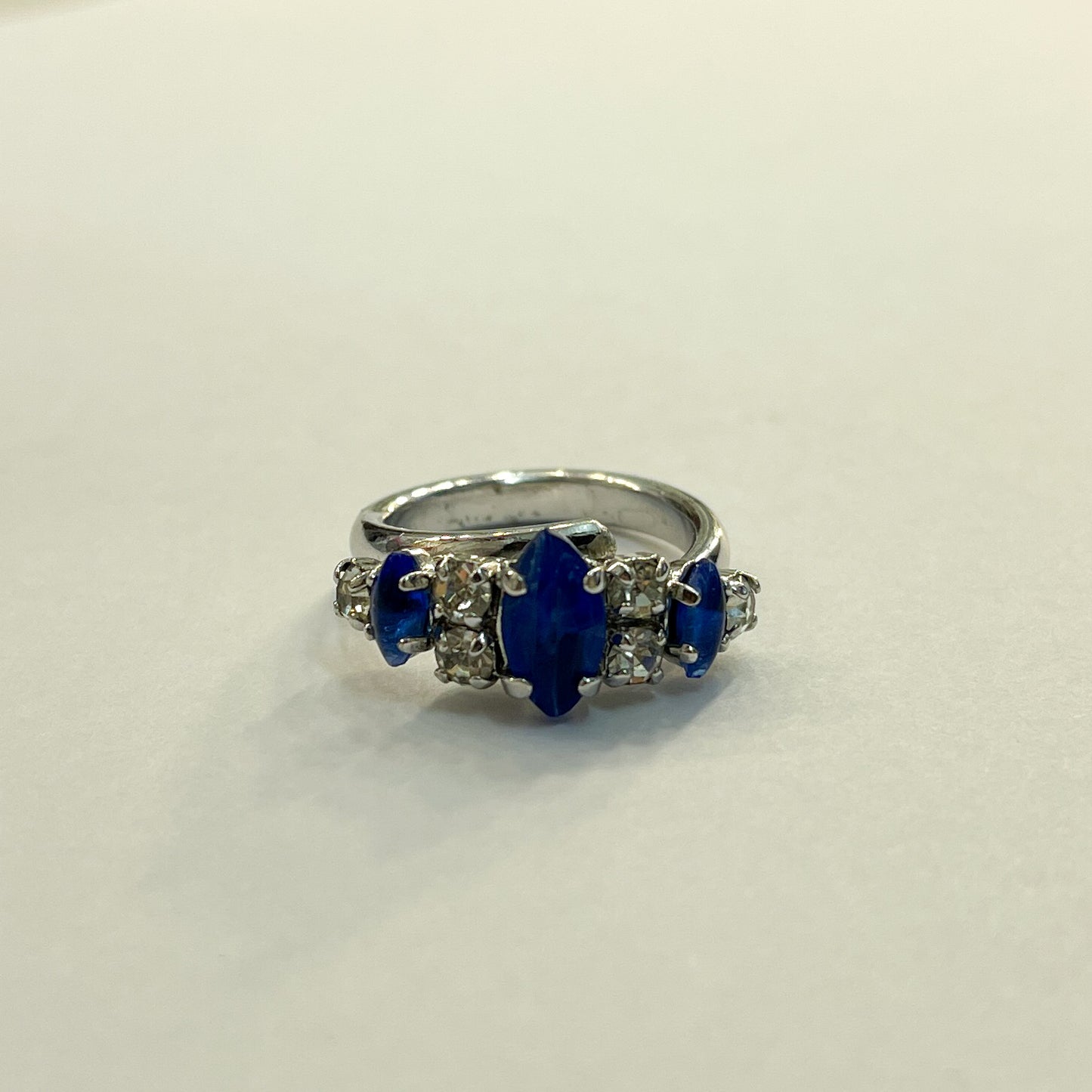 Christian Dior Vintage Blue Rhinestone With Silver Ring