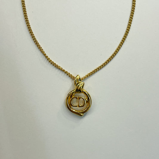 Christian Dior Vintage CD Logo Circle Golden Necklace