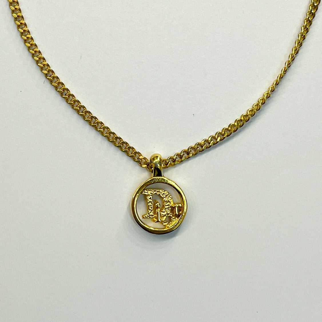 Christian Dior Vintage Dior Logo In Circle Golden Necklace