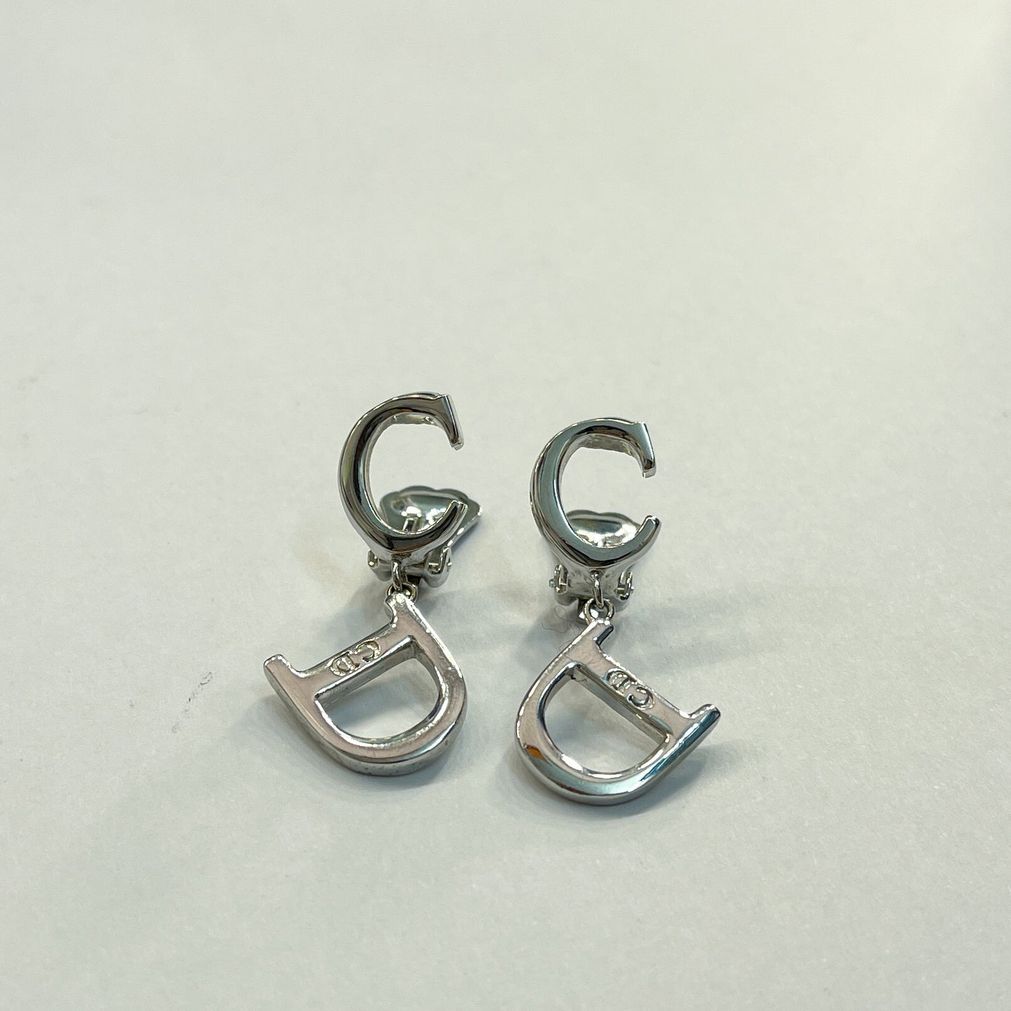 Christian Dior Vintage CD Logo Silver Color Clip-On Earrings