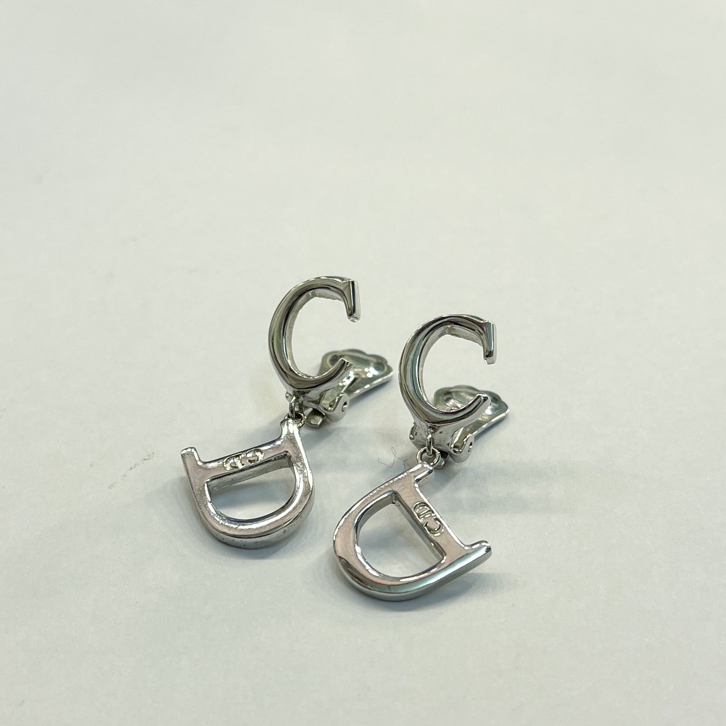 Christian Dior Vintage CD Logo Silver Color Clip-On Earrings