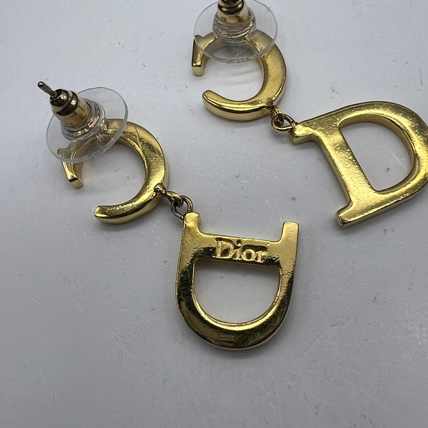 Christian Dior Vintage CD Logo Rhinestone Golden Earrings