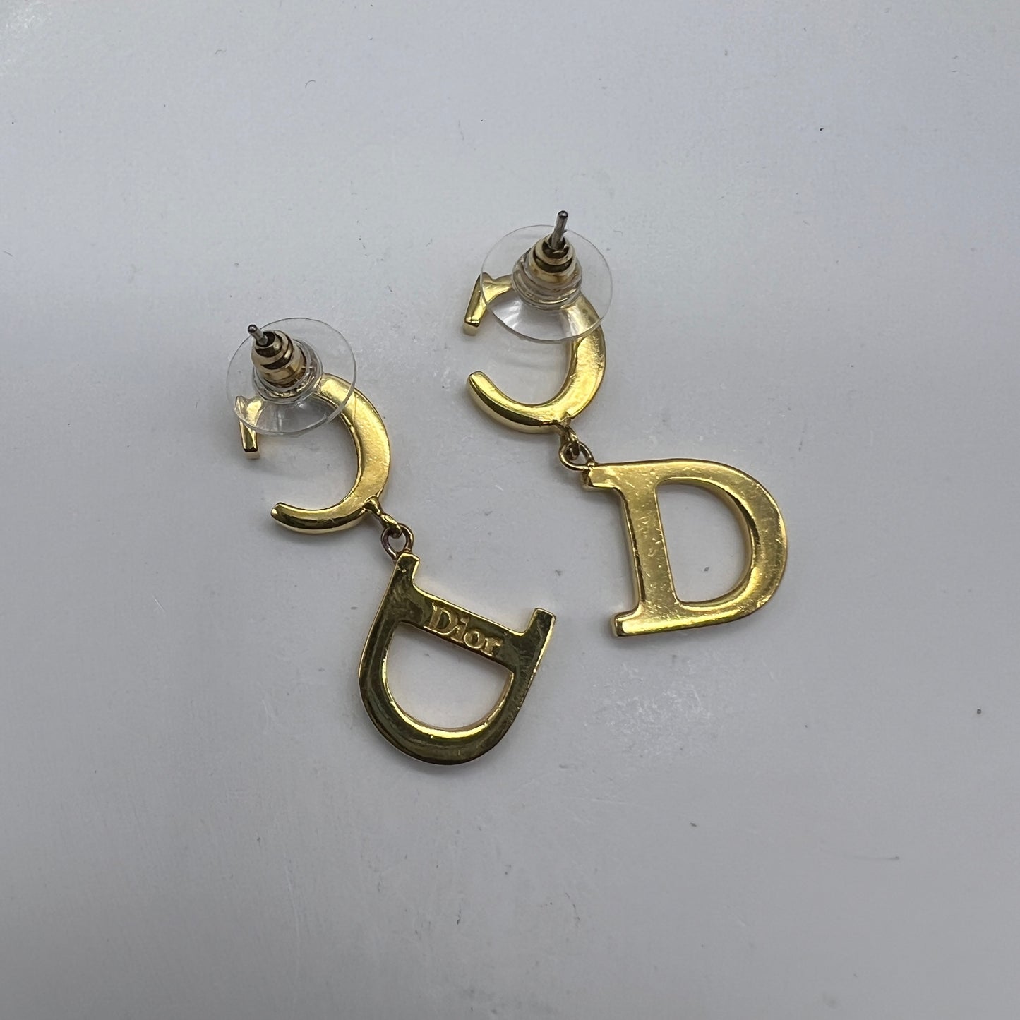 Christian Dior Vintage CD Logo Rhinestone Golden Earrings