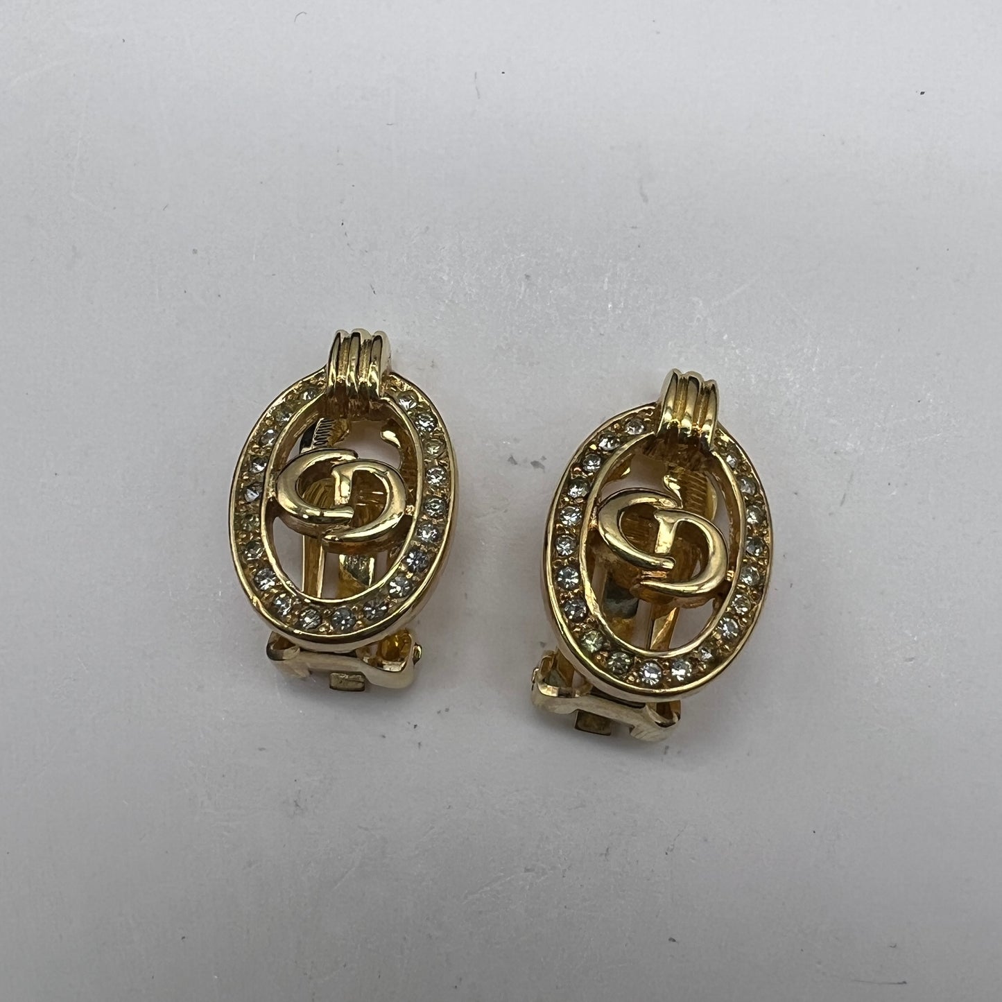 Christian Dior Vintage CD Logo Oval Shape Golden Clip-On Earrings