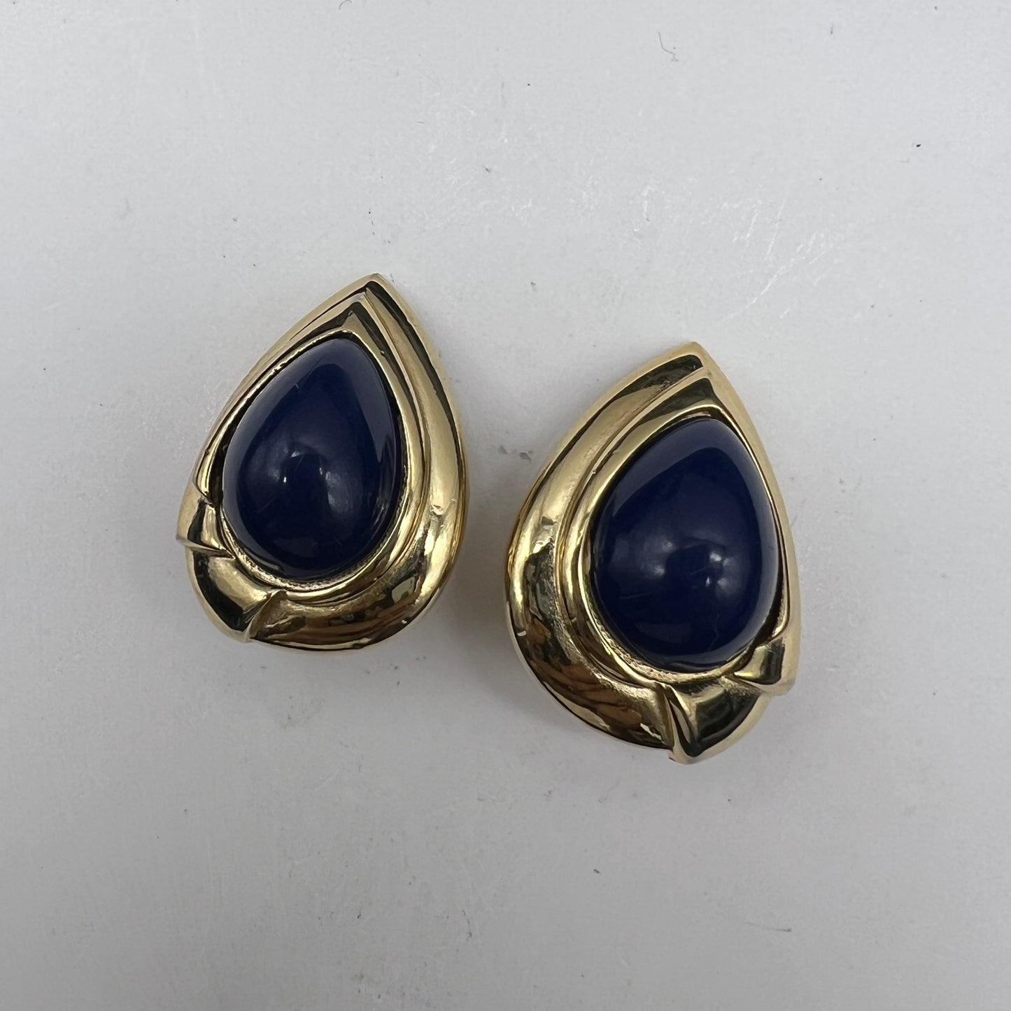 Givenchy Vintage Blue Color Stone In Golden Water Drop Clip-On Earrings