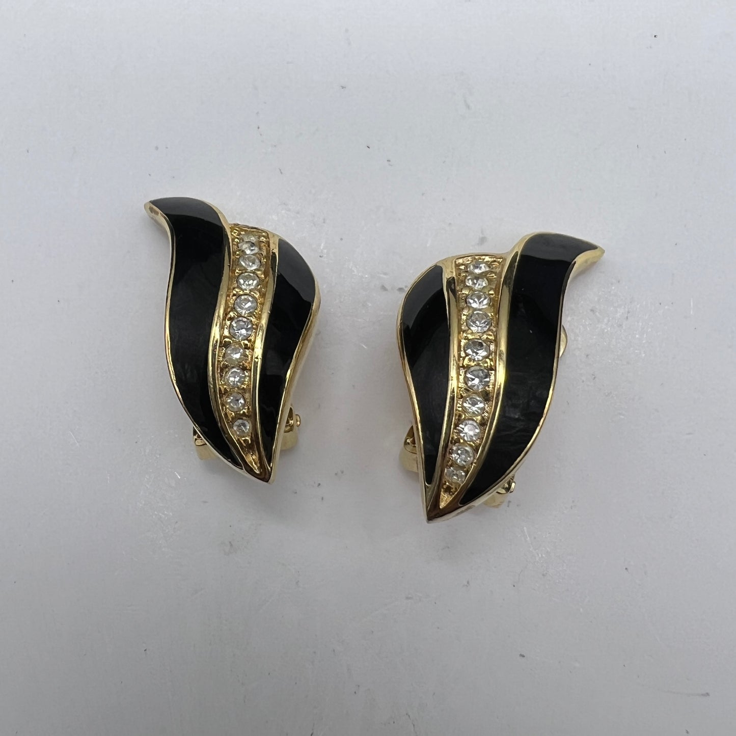 Christian Dior Vintage Black Color Rhinestone Clip-On Earrings