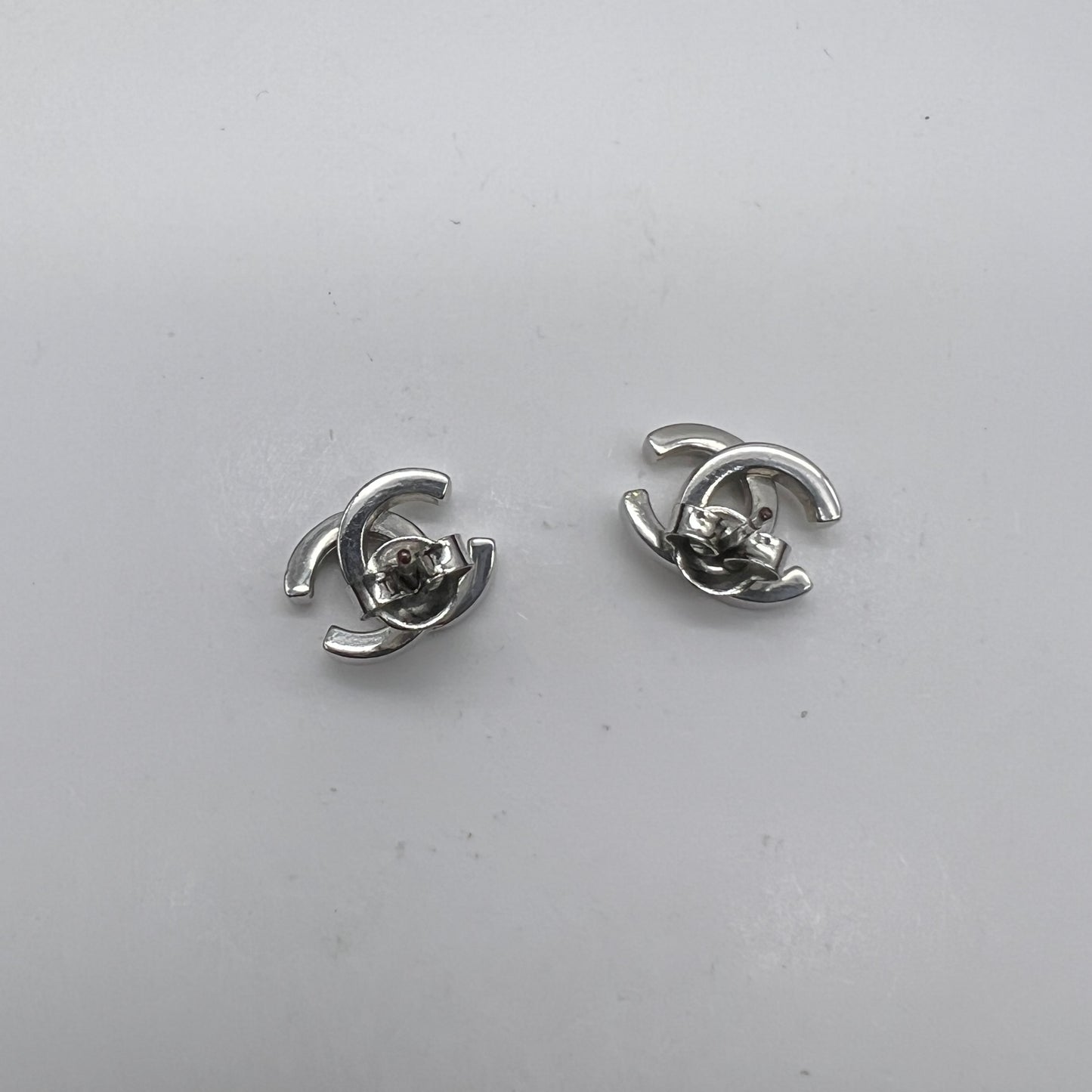 Chanel Vintage Classic CC Logo Silver Earrings