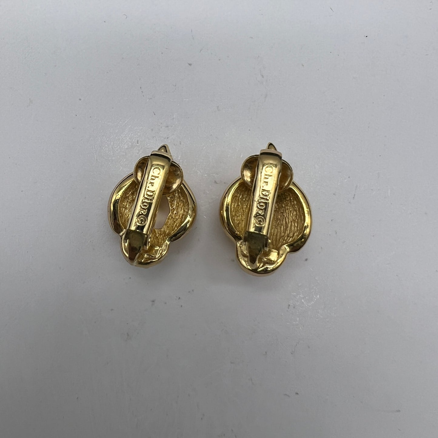 Christian Dior Vintage Rhinestone Golden Clip-On Earrings