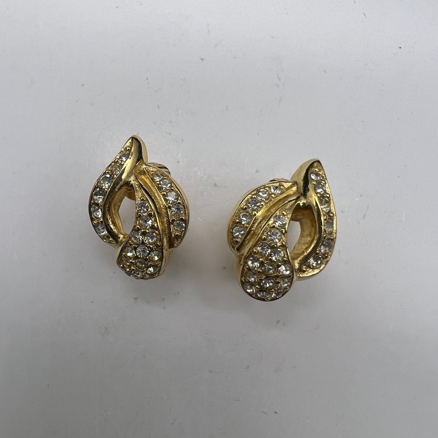 Christian Dior Vintage Rhinestone Golden Clip-On Earrings