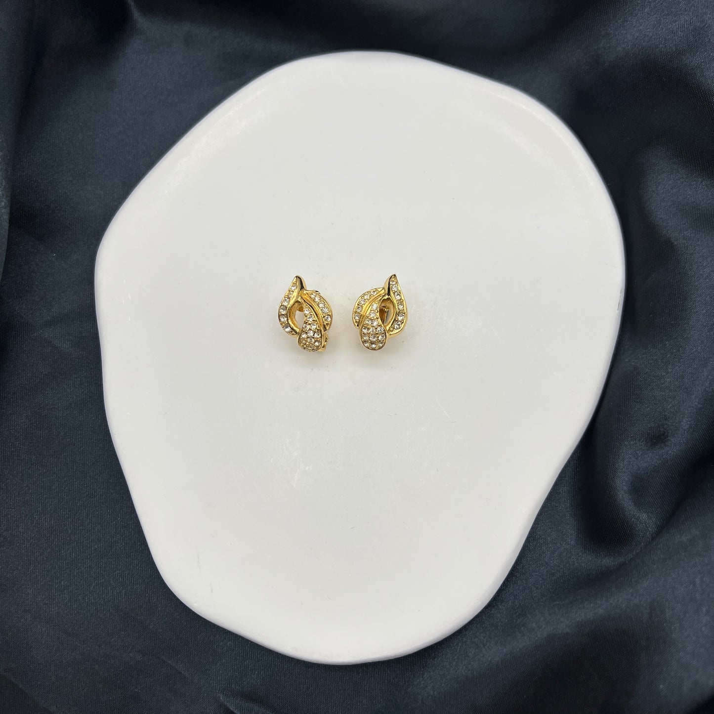 Christian Dior Vintage Rhinestone Golden Clip-On Earrings