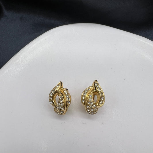 Christian Dior Vintage Rhinestone Golden Clip-On Earrings