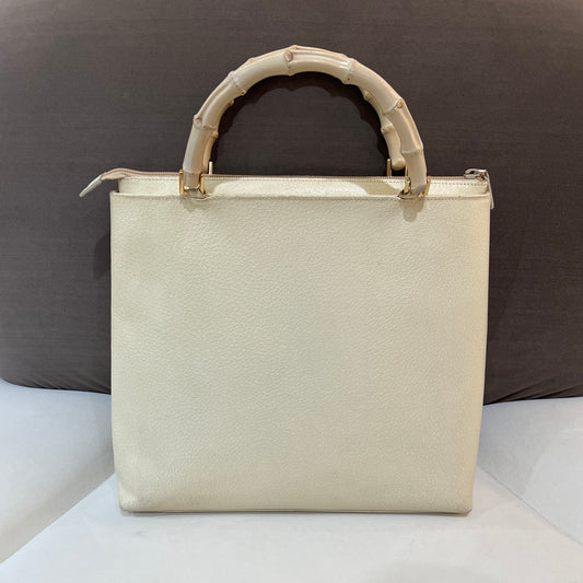 Gucci White Bamboo Top Handle Handbag